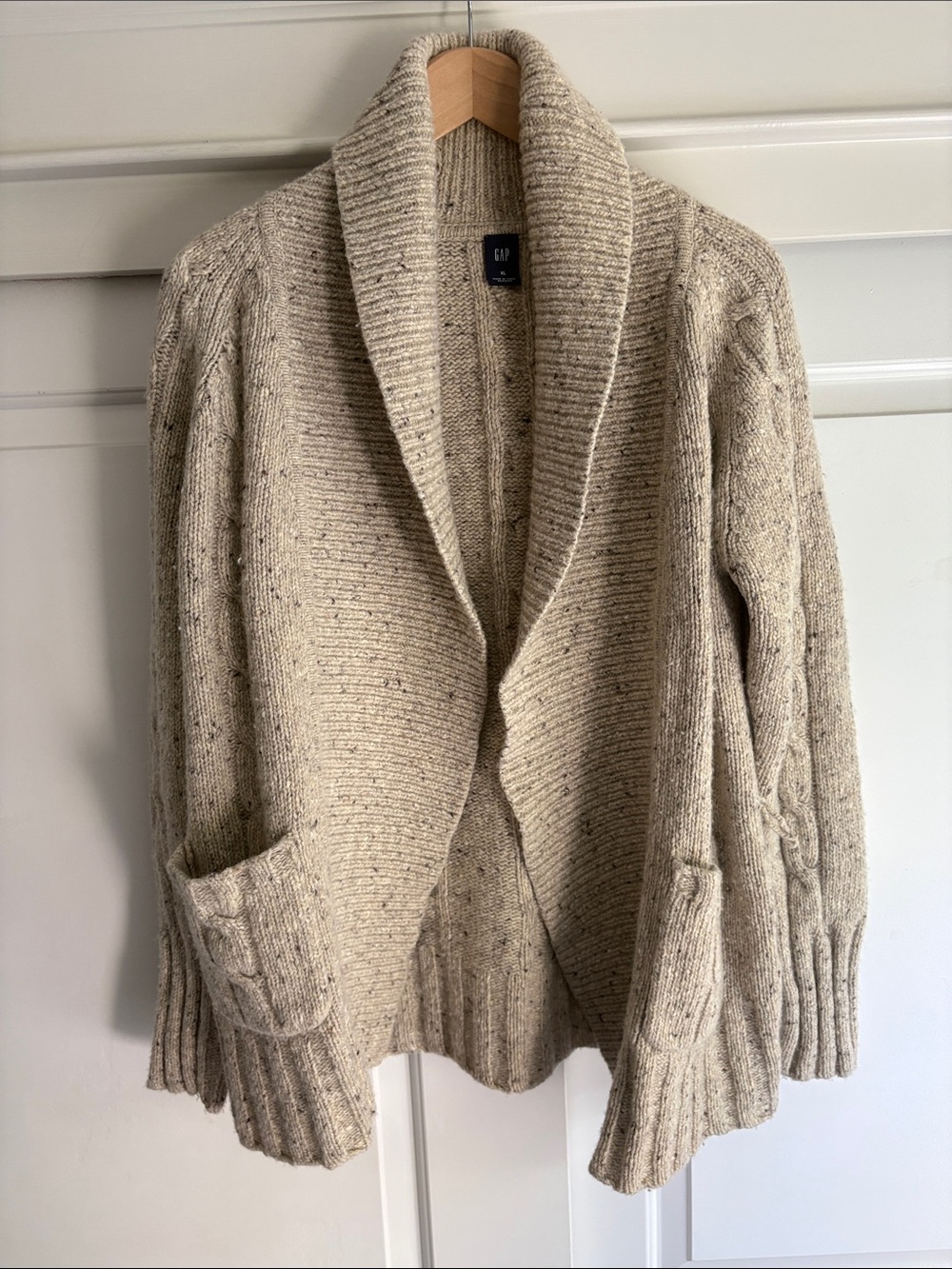 GAP Beige Cream Shawl Collar Cable Cardigan